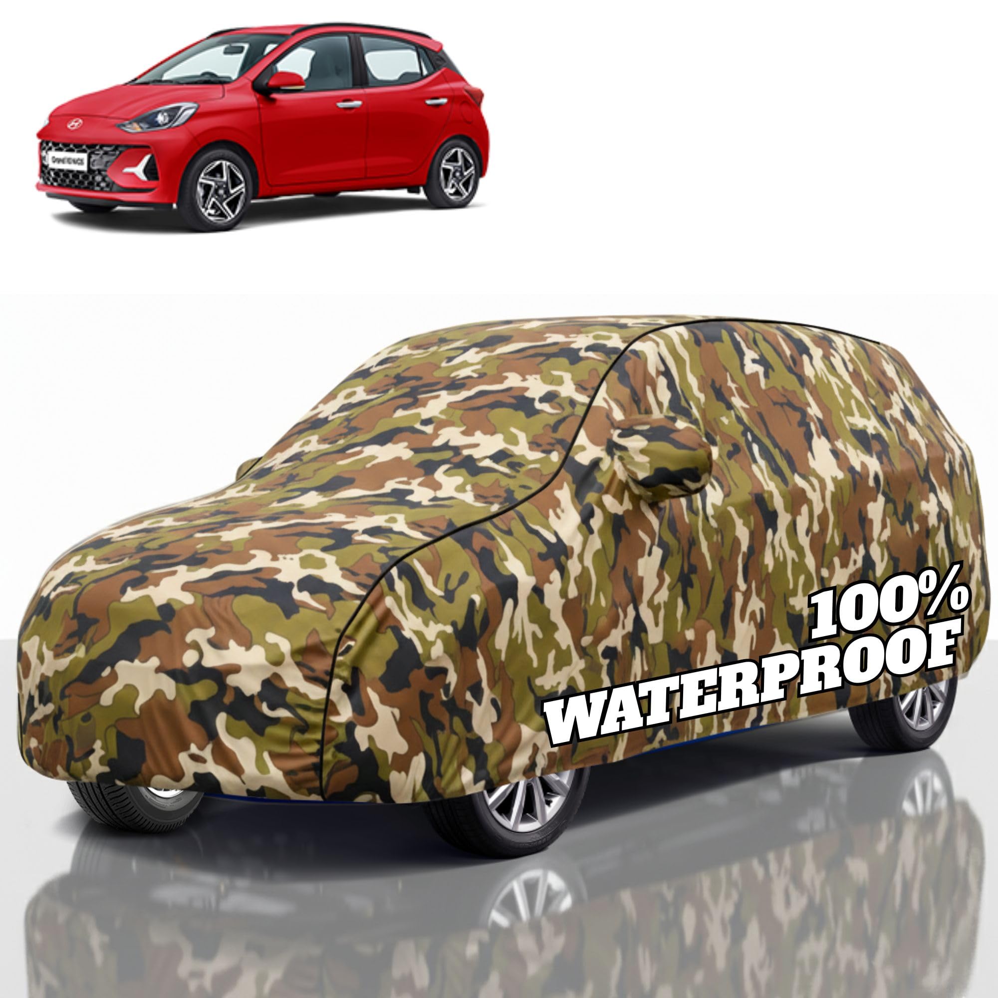 Premium Polyester Car Cover Grand i10 All-Weather Protection from Rain, Dust &amp; Sun | UV Resistant Fabric | Full Body Secure Fit for Outdoor &amp; Indoor Parking Jungle