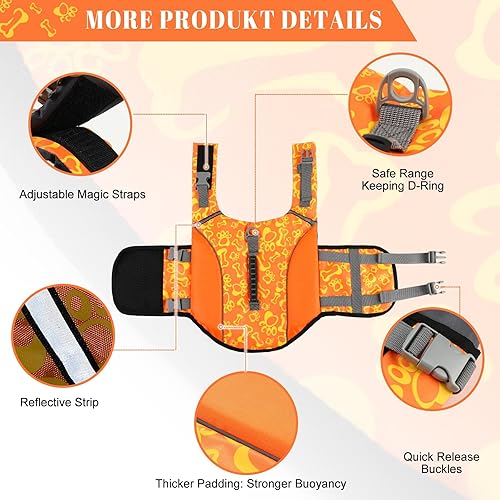 Miniatura 4 de ALAGIRLS Chaleco salvavidas para perros grandes, chaleco de flotación duradero para cachorros con asa de rescate, chaleco de traje de baño Ripstop