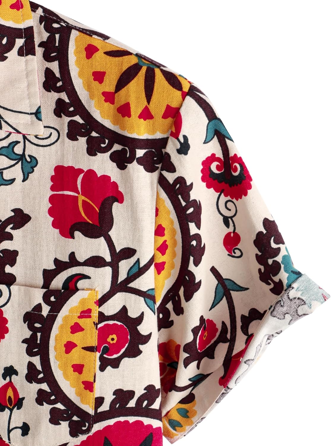 PARKLEES Men's Cotton Linen Vintage Pattern Printed Old Style Shirt Casual Short Sleeve Button Down Retro Shirts - Image 5