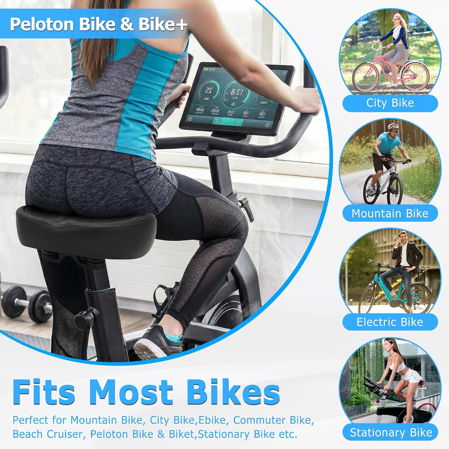 cdywd oversized bike seat for men & women comfort, extra wide ergonomics soft padded bicycle seat, comfortable large bike saddle for peloton, stationary exercise bike, beach cruiser, ebike, city bike black