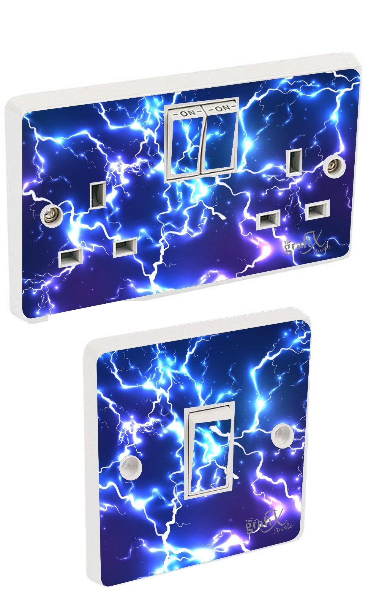 the grafix studio Blue Electric Light Switch & Double Socket Sticker Vinyl/Skin cover sosw17