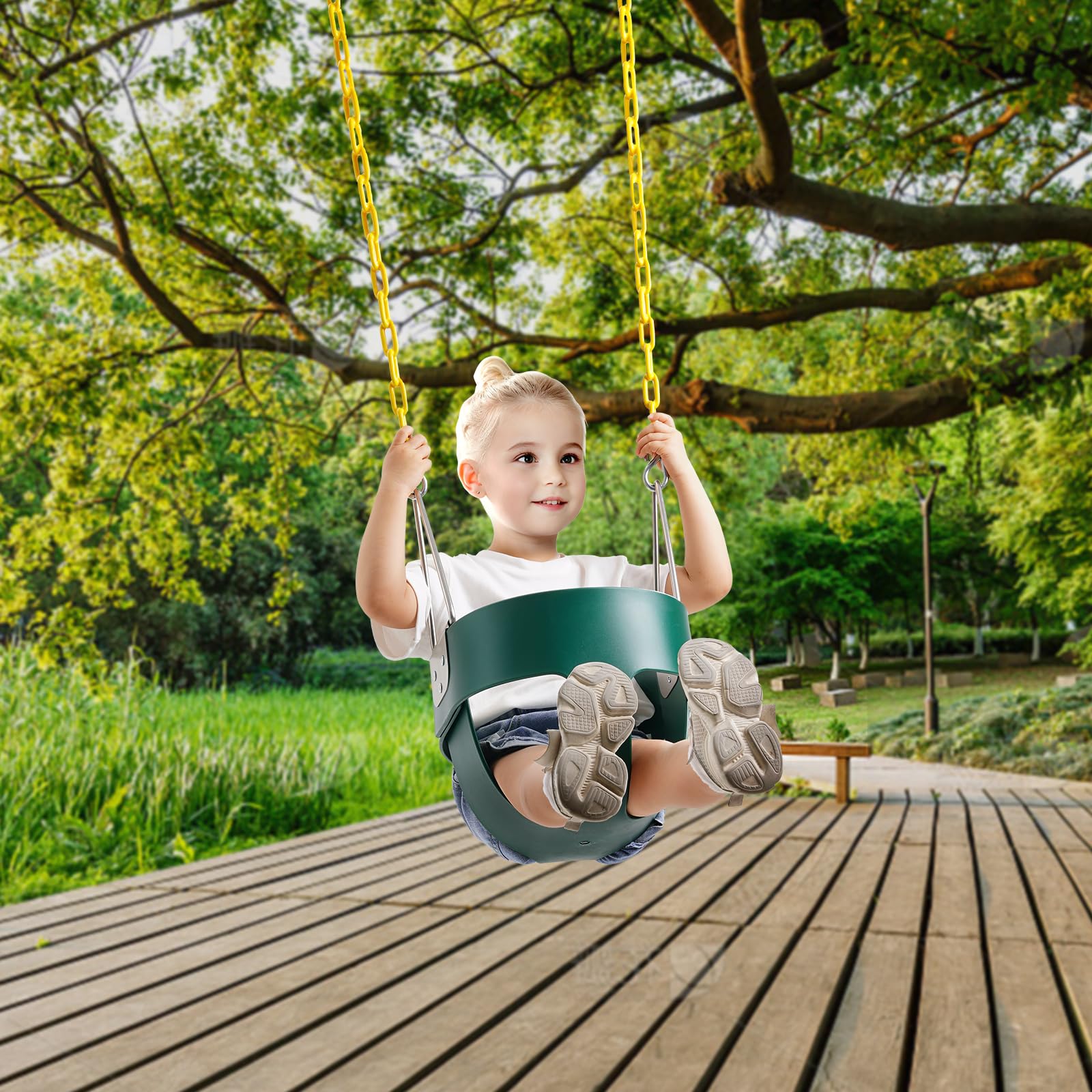 VEVOR Toddler Swing Seat, High Back Full Bucket Baby Swing Seat with Coated Chains and Carabiners, Support 150 lbs Baby Outdoor Swing, Fully Assembled Swing for Toddlers Age 3+, Indoor and Outdoor - Image 8