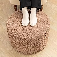 Vista 3 de Puf otomano redondo de felpa – Reposapiés otomano ultrasuave con relleno de espuma de alta densidad, 20 x 14 pulgadas, puf multifuncional para sala