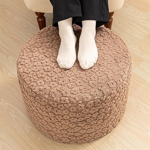 Miniatura 3 de Puf otomano redondo de felpa – Reposapiés otomano ultrasuave con relleno de espuma de alta densidad, 20 x 14 pulgadas, puf multifuncional para sala