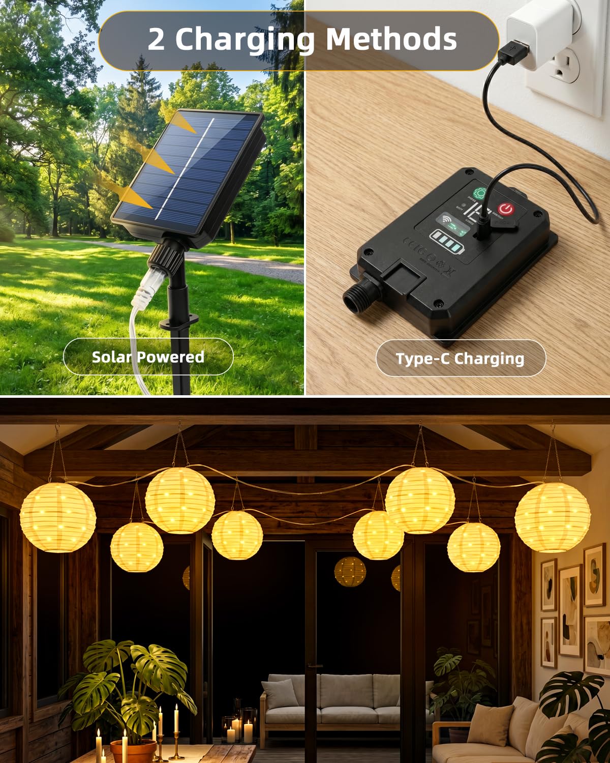 4,5 m, 160 LED, luci solari per esterni, 1200 mAh, IP65, resistente alle intemperie, con 4 lampade da 30 cm/40 LED, 8 modalità, grandi lanterne, lampade solari per esterni, balcone, giardino, terrazza