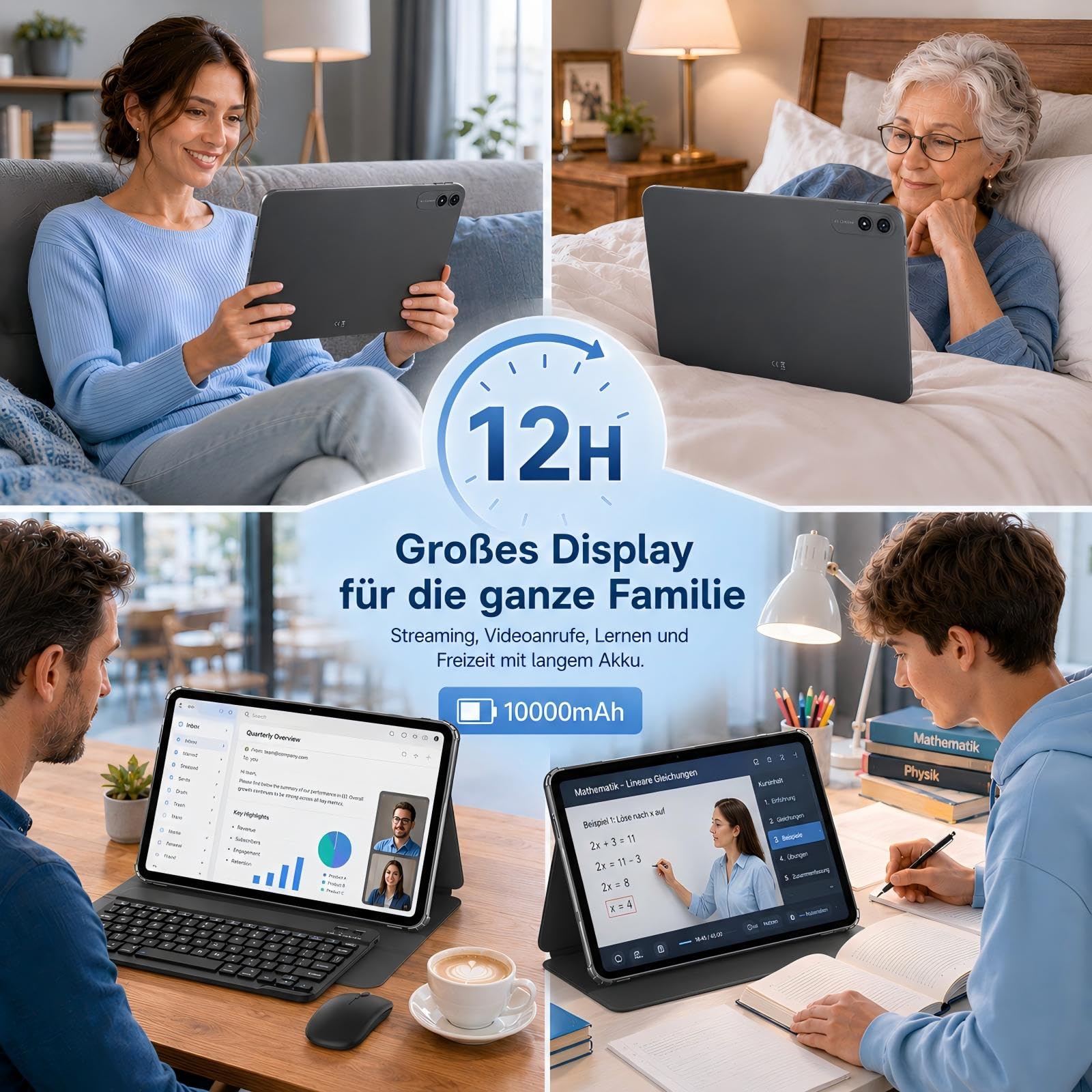 TABWEE 13,4 Zoll Tablet mit Tastatur und Stift für Studium & Büro | Laptop-ähnliches Arbeiten, Android 16+Gemini Ai 3.5 Pro, 120Hz 2K IPS Display, 10000 mAh Akku, 256GB Speicher, 4 Jahre Schutz