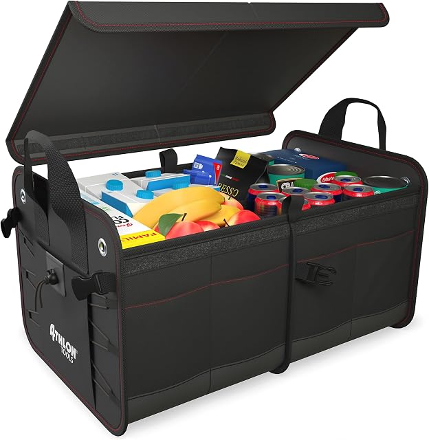 ATHLON TOOLS Torba do bagażnika premium z pokrywą  60 litrów XXL organizer do bagażnika  bardzo stabilne i wodoodporne półki  z antypoślizgowym rzepem