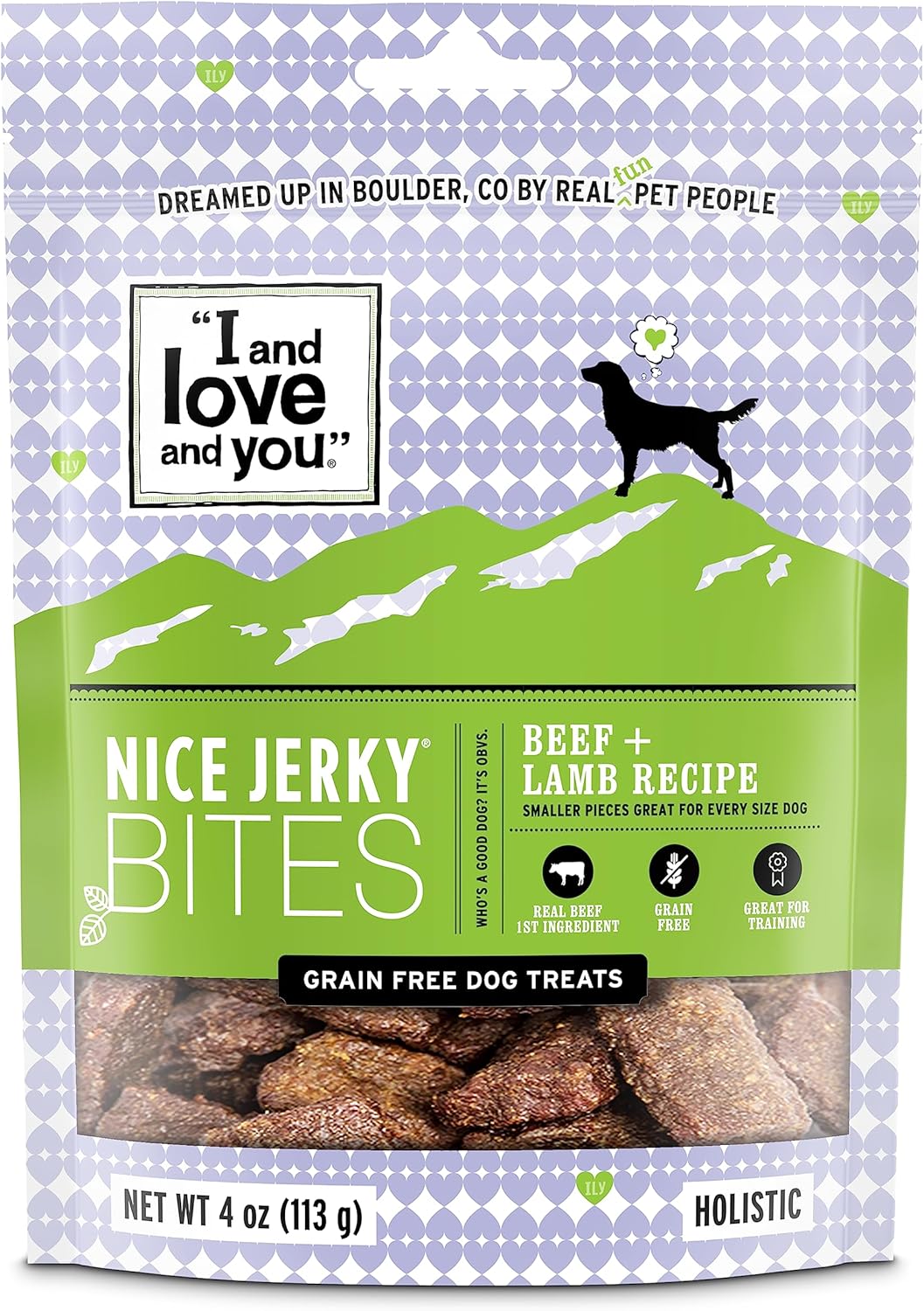 I and love and you Nice Jerky Bites - Grain Free Dog Treats, Beef + Lamb, 4-Ounce, Pack of 6