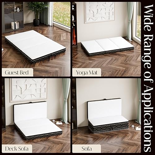 Miniatura 5 de Colchón de espuma viscoelástica de tres pliegues tamaño individual, colchón plegable portátil de 6 pulgadas con asa y funda lavable, cama de piso