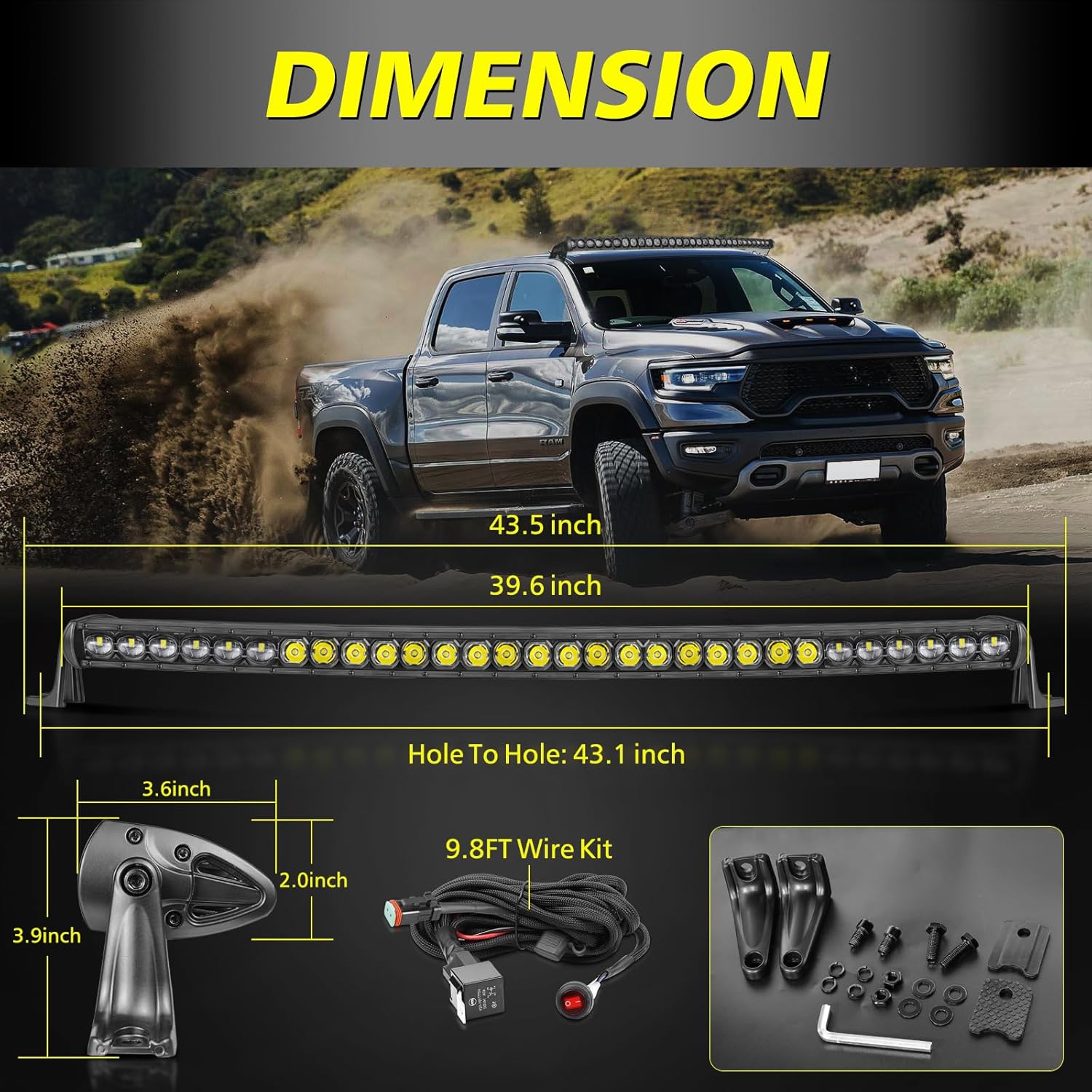 40 Inch Curved Light Bar Kit, AKD Part 210W OSRAM LED Black Series Single Row Light Bar w/Wiring Harness Spot Flood Combo Offroad Driving Slim Curve LED Lights for Trucks SUV UTV Can-am Bronco
