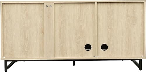 Miniatura 8 de ZeHuoGe Aparador de buffet con 3 puertas decoradas de ratán, gabinete de buffet, armario de ratán con patas de metal para sala de estar, pasillo,