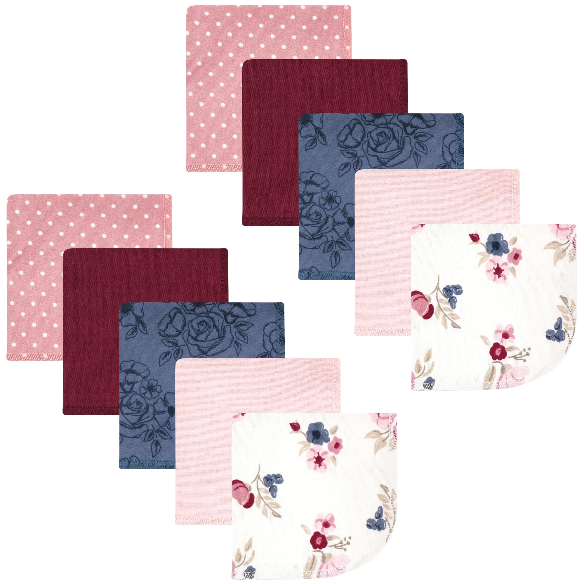 Hudson Baby Unisex Baby Flannel Cotton Poly Washcloths, Dusty Rose Floral 10 Pack, One Size