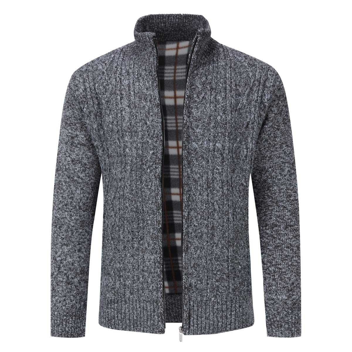 Sliktaa Mens Knitted Cardigan Casual Jumper Stand Up Collar Sweater Zipper Jacket Fleece Lined Warm #DL164 Dark Grey XXL