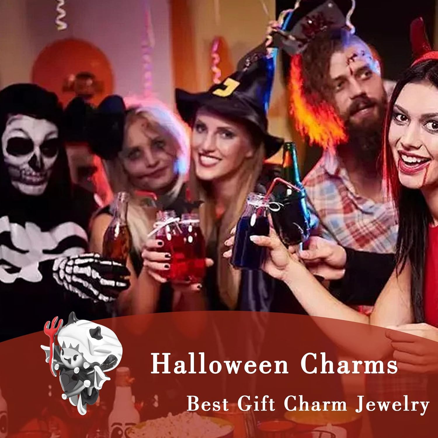 925 Sterling Silver Halloween Charms for Bracelets Witch Hat/ Black Cat/ Skull /Ghosts/The Grim Reaper/Demon/Phantom Rose Design Gift Jewelry Charms for Bracelet Necklaces Making Holiday Charms for Women Mom Friends 1 pcs - Image 4