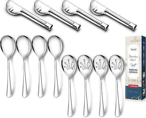 Teivio - Utensilios de metal de acero inoxidable, juegos de servir grandes, cucharas de 10 pulgadas, cucharas ranuradas de 10 pulgadas y pinzas de 9 disponible en Yaxa Colombia