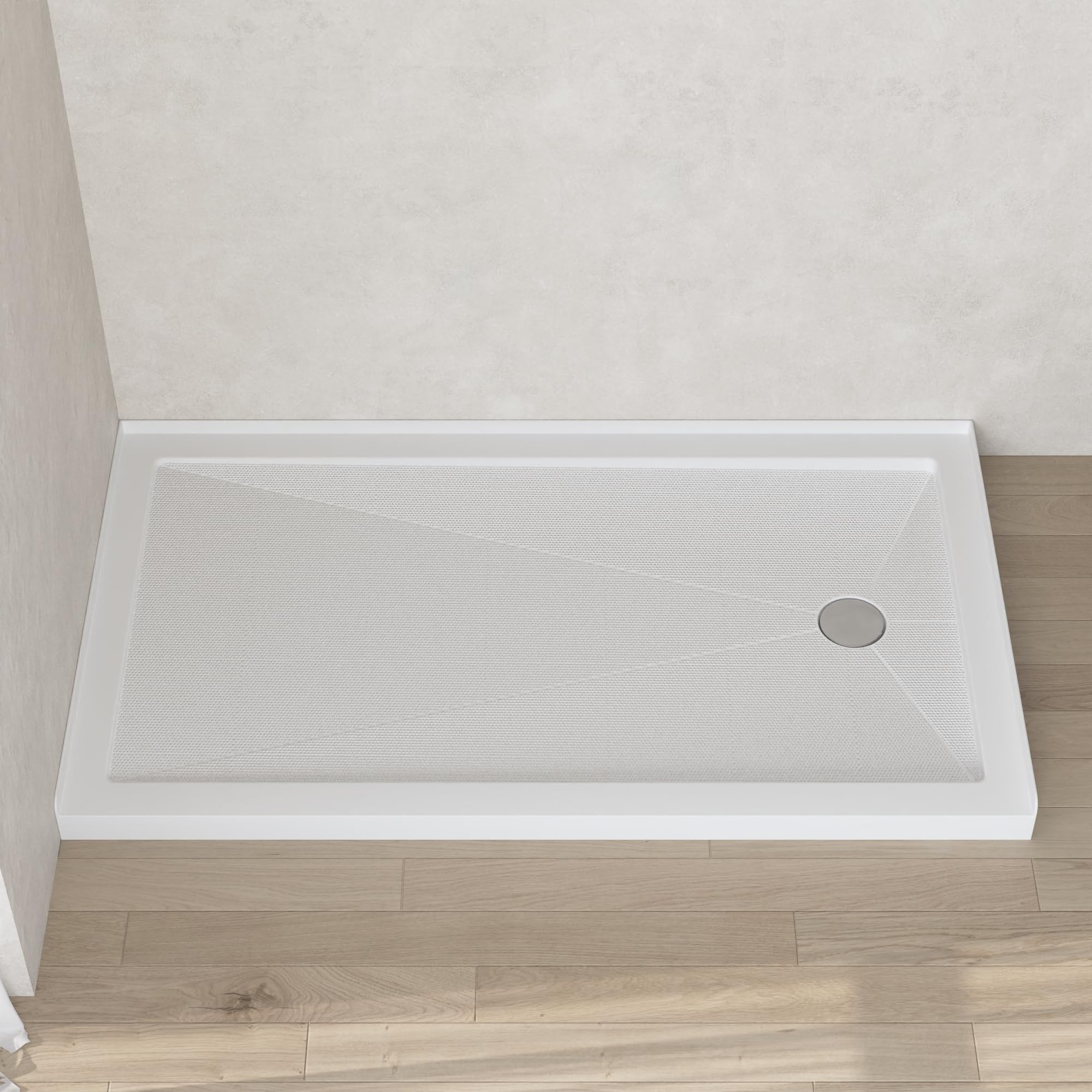 DeerValley 60"L X 34"W Single Threshold Shower Base in White, Right Drain Location, Rectangle Acrylic Shower Pan, Non-slip Design DV-1SB0105R
