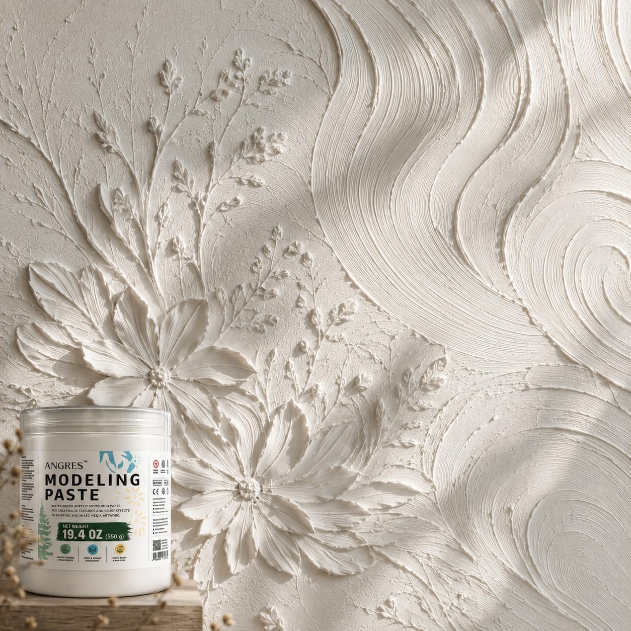 Modeling Paste 550g / 19.4 oz for Acrylic Painting, High Density Acrylic Medium for Texture Art and Thickness, Structural Molding Texture Paste for Canvas Paint, Art Projects, DIY, 3D Effect