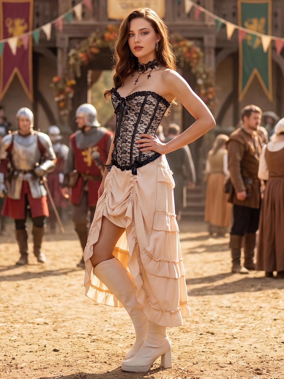 Zhitunemi Corsets For Vampire Costume Women: Floral Bustier Corset Tops For Women - Burlesque Moulin Rouge Costumes - Image 7