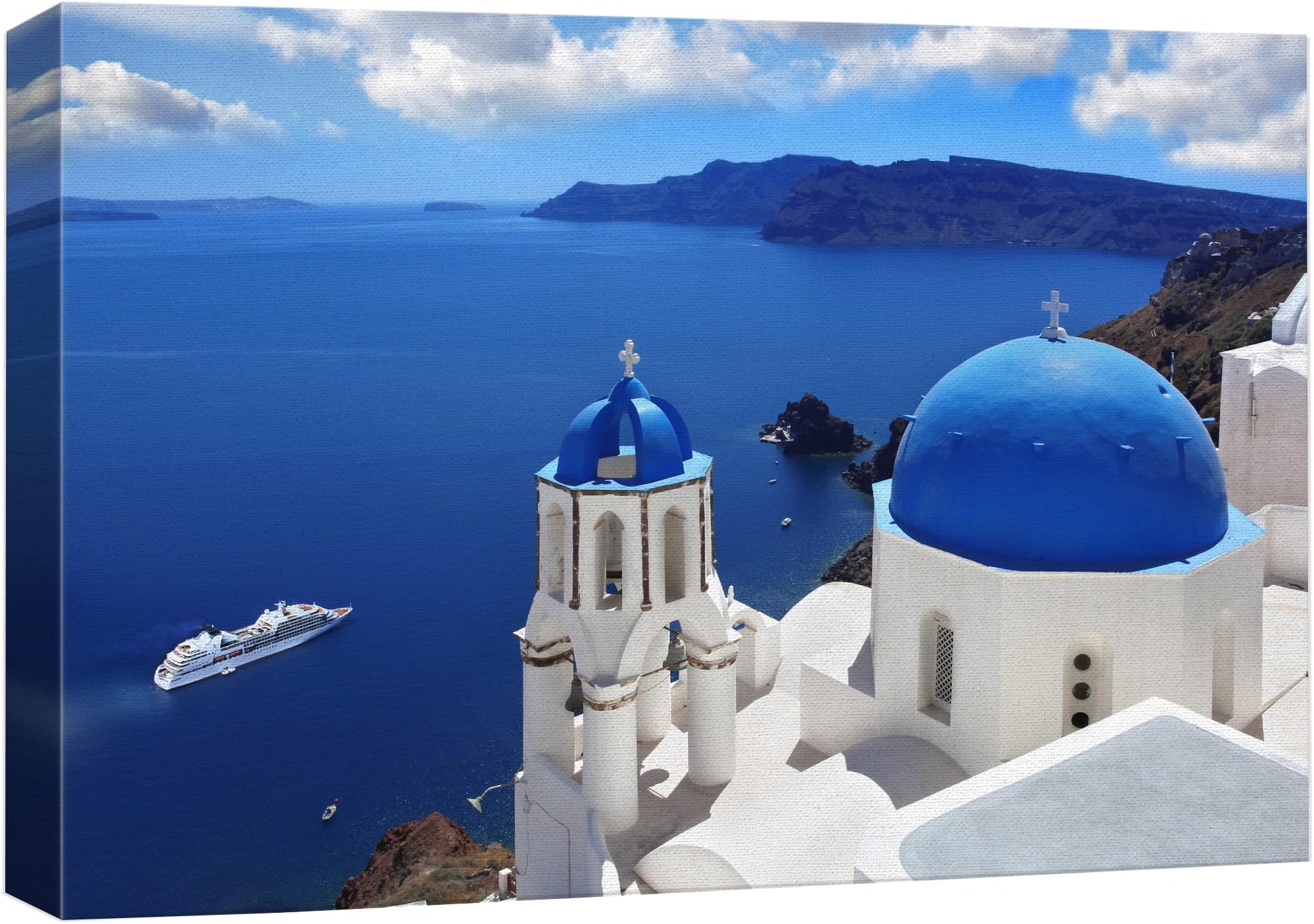 Beautiful Scenery Landscape Amazing Santorini with Churches and Sea View in Greece - Canvas Art Wall Art - 24" x 36"
