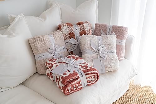 Miniatura 6 de Lujosa manta súper suave, mullida y acogedora manta marrón óxido para cama, tejida transpirable y cómoda, manta cálida y elegante para sofásofá,