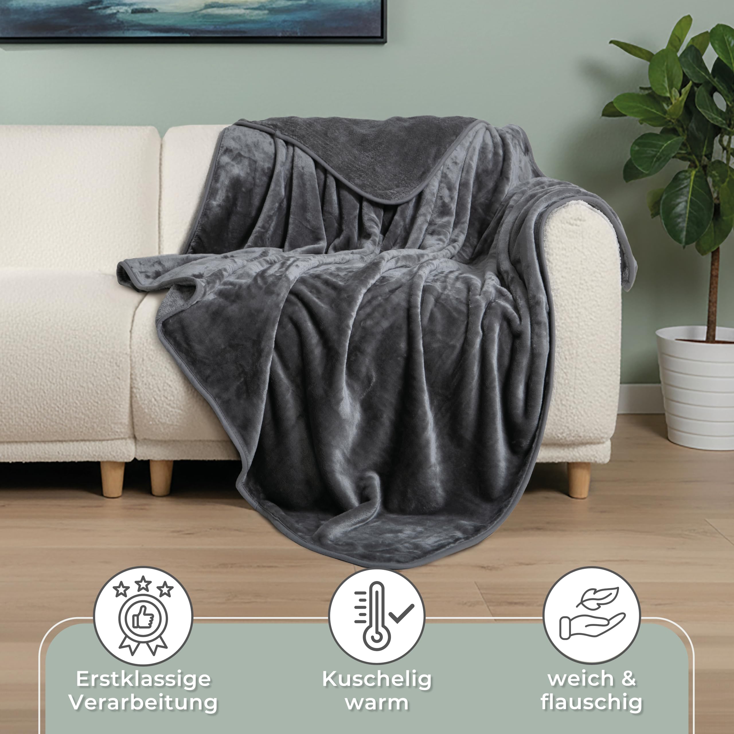 Gräfenstayn® Kuscheldecke Cashmere-Feeling - super weich & flauschig - Dicke & warme Fleecedecke - kuschelige Sofadecke, Wohndecke & Tagesdecke - Überwurf Decke Sofa, Couch (Anthrazit, 180x220 cm)