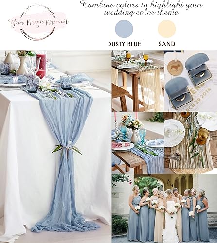 Miniatura 5 de Magic Moment - Camino de mesa de gasa estilo rústico y bohemio, de 160 pulgadas, largo, para decoración de mesa de Navidad, boda o cena romántica,