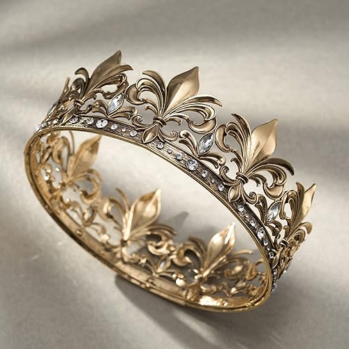 Miniatura 6 de SWEETV Corona de rey para hombre, diadema dorada de tiara y príncipe, accesorios para el cabello Royal Medieval Cosplay cumpleaños, baile de
