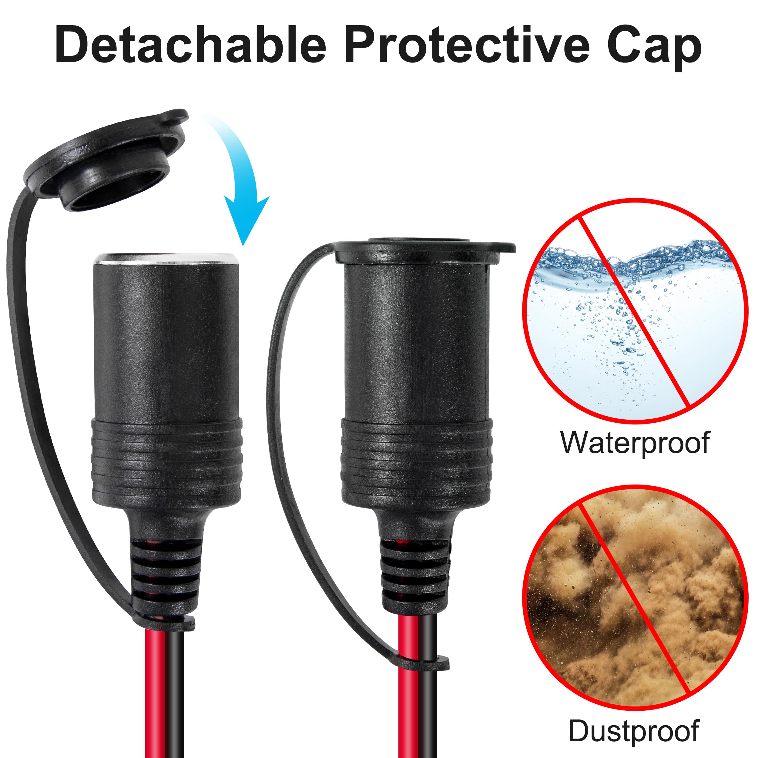 Rozdzielacz do zapalniczki samochodowej 12 V/24 V, adapter do gniazda zapalniczki samochodowej, wtyczka przedłużająca 25 cm, 16 AWG, 1 do 2 rozdzielaczy, gniazdo wtykowe z bezpiecznikiem 15 A