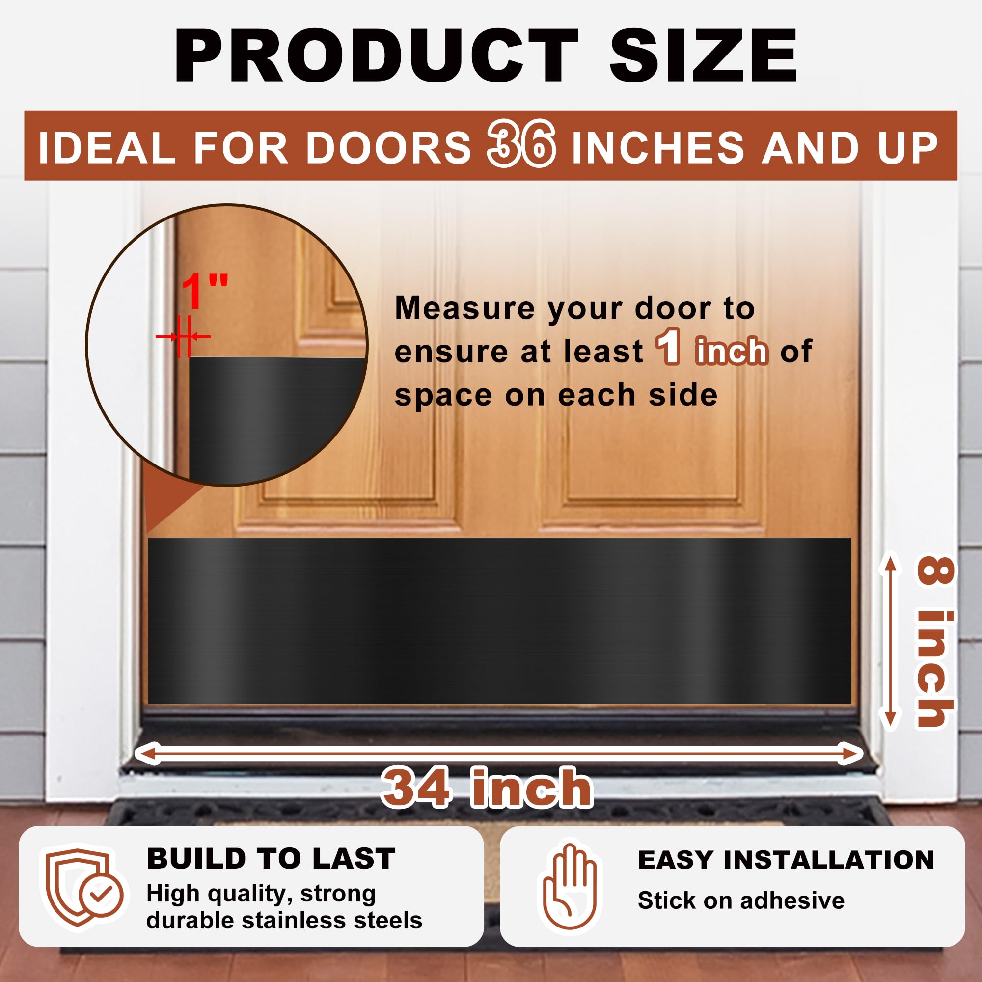 Lot de 4 plaques autocollantes en acier inoxydable pour bas de porte, 20,3 x 86,4 cm, noir foncé