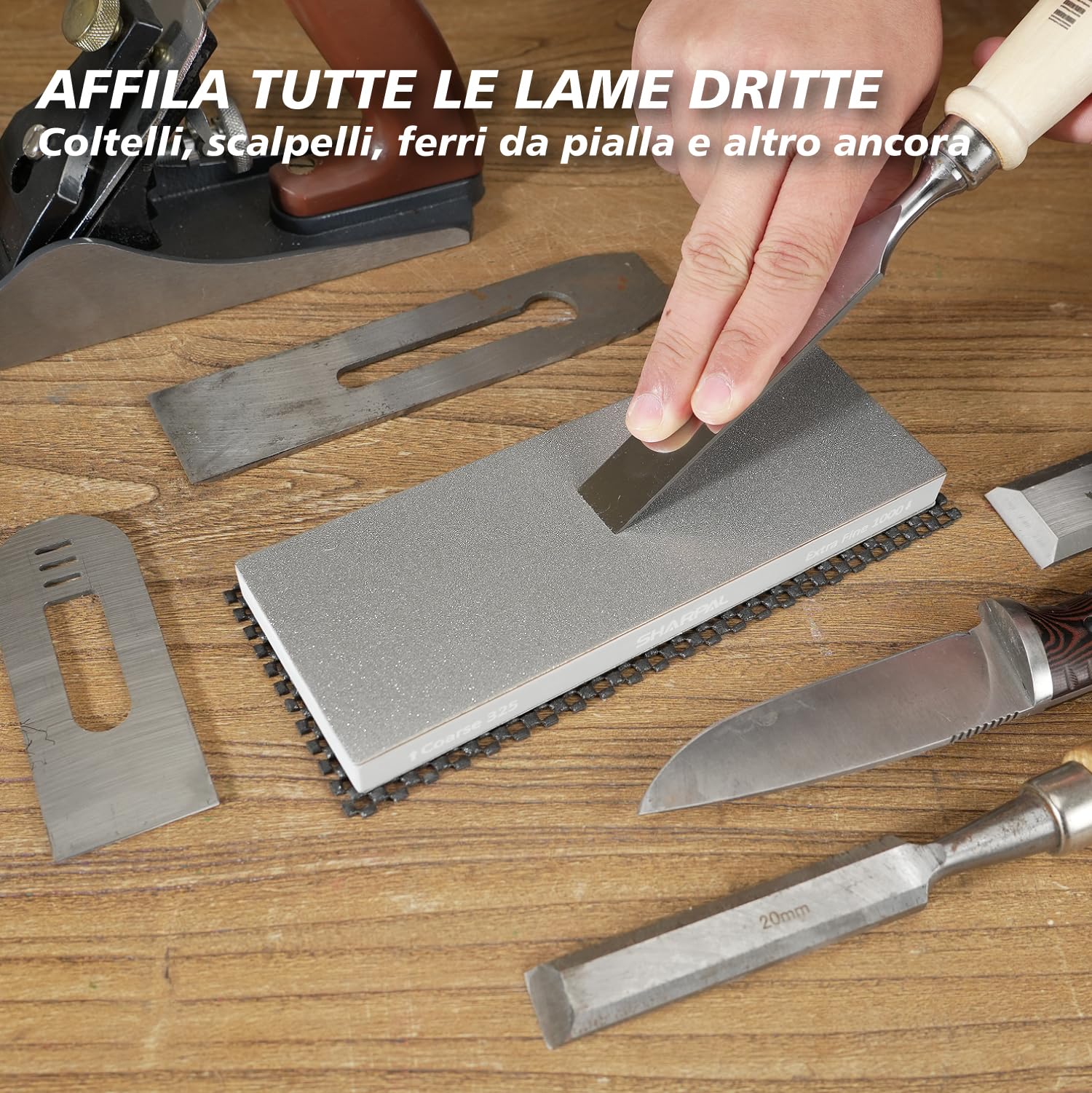 SHARPAL 168H Grande Pietra Affilacoltelli Professionale Diamantata a Doppia Grana 201 x 75 mm Grana Grossa 325 e Extra-Fine 1000 in Diamante Monocristallino, Regalo Festa del Papà