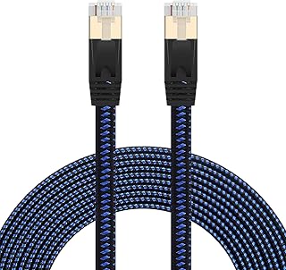 Cat 7 Ethernet Cable 25ft, Nylon Braided Heavy Duty High Speed Cat7 Cable Shielded Gigabit Flat Cat7 RJ45 LAN Cable Internet Network Patch Cord 10Gbps for Gaming PS4, Xbox One,Laptop,Modem, Router