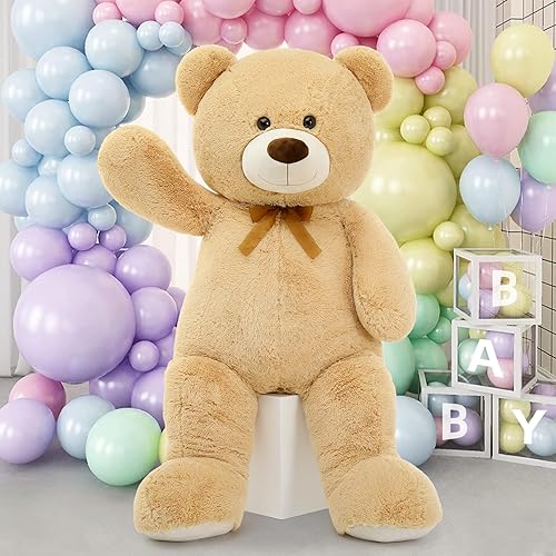 Miniatura 4 de MorisMos Oso de peluche gigante de 4 pies, 51 pulgadas, oso de peluche grande marrón para novia, novio, esposa, madre, prometida, regalo de San