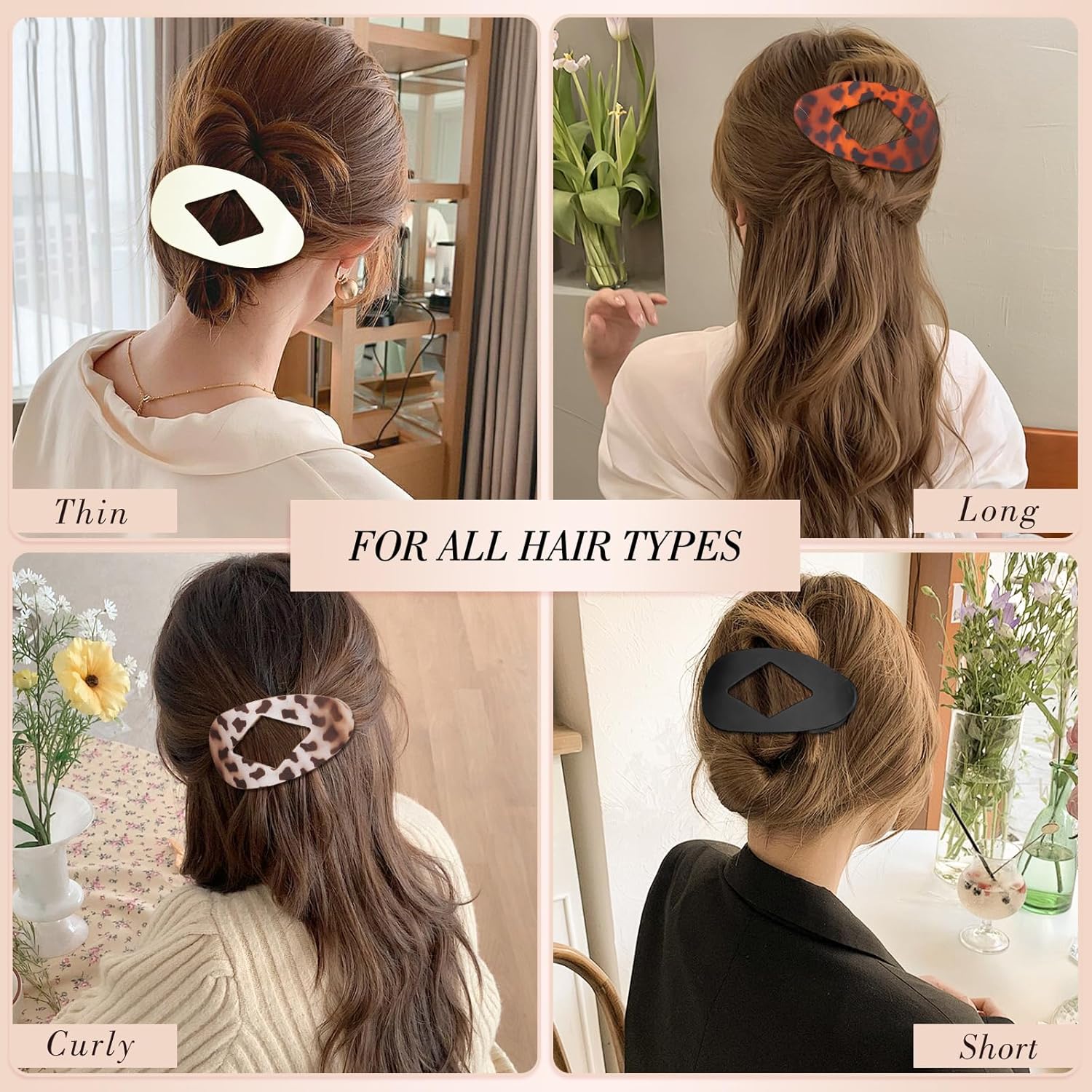 Obeoby 8 PCS Flat Claw Clips for Women, Strong Hold French Flat Hair Clips for Thick Thin Hair Barrettes Accessories Round Large Medium - Image 6