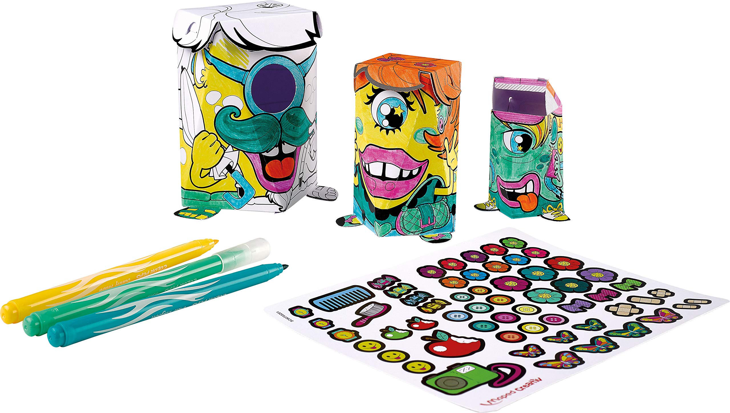 Maped Creativ - Mini Box Mostri Da Costruire E Colorare: Kit Attività Manuali Per Bambini 4+ Con 3 Mostri, 6 Pennarelli E Adesivi - 2