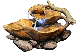 Alpine Corporation Tranquil Decor Tiered Leaf Indoor Tabletop Water Fountain with LED Lights