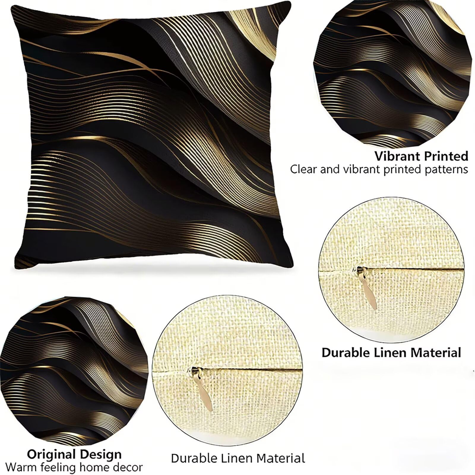 Generisch Outdoor Kissen Wetterfest 60x60cm Schwarz Dekokissen Kissenbezüge Linie Kissenhülle Sommer Sofakissen für Wohnzimmer Schlafzimmer Garten Dekorative 2er Set. P-4184