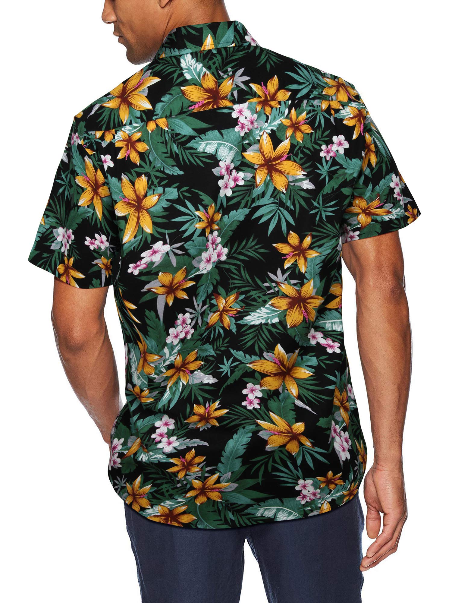 HISDERN Camisa Aloha Hawaiana Manga Corta Bolsillo Delantero Impreso Playa S-2XL