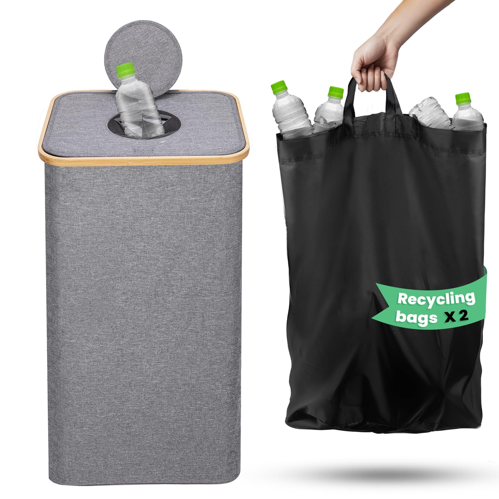 HassoKon Recycling Bin for Kitchen Home, Separate Recycling Waste Bags,100L Recyclable Waste Trash Sorting Organizer for Collecting Empties and Glass Waste,Deposit Bottles,Reusable Waterproof
