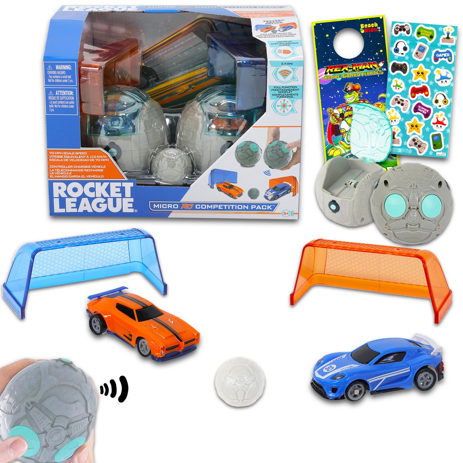 Rocket League Toy Cars Set for Boys - Bundle With 2 Micro RC Competition Toys, Stickers, and More | Toy Vehicle for Kids