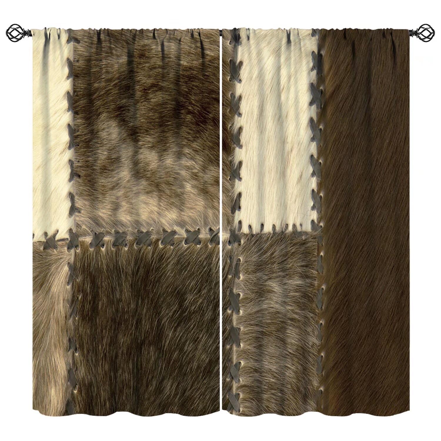JESTRONRY Cowhide Curtains,Western Farm Brown Cowhide Print Window Drapes,Rustic Country Farmhouse Animal Fur Skin Patchwork Window Treatments Living