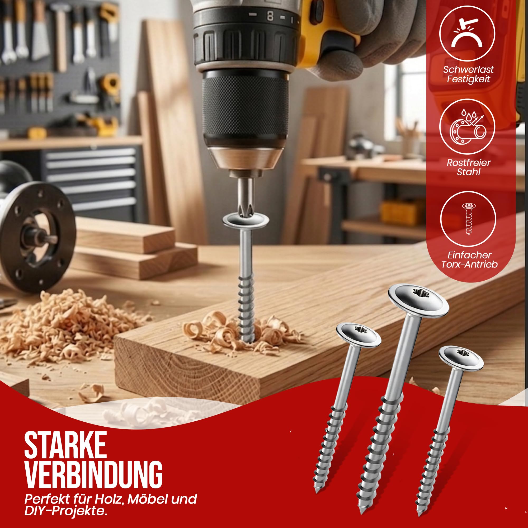 Tornillo de cabeza de disco de acero inoxidable A2 ETA 6 x 100 TX25 Torx V2A con punta de corte, revestimiento deslizante para construcción de madera, garaje, balcón, puente, 200 unidades