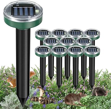 12Pcs Snake Repellent for Yard, Mole Repellent, Solar Ultrasonic Groundhog Gopher, Skunk, Vole, Rabbit, Rodent,Repellent Outdoor for Lawn Garden & Yard