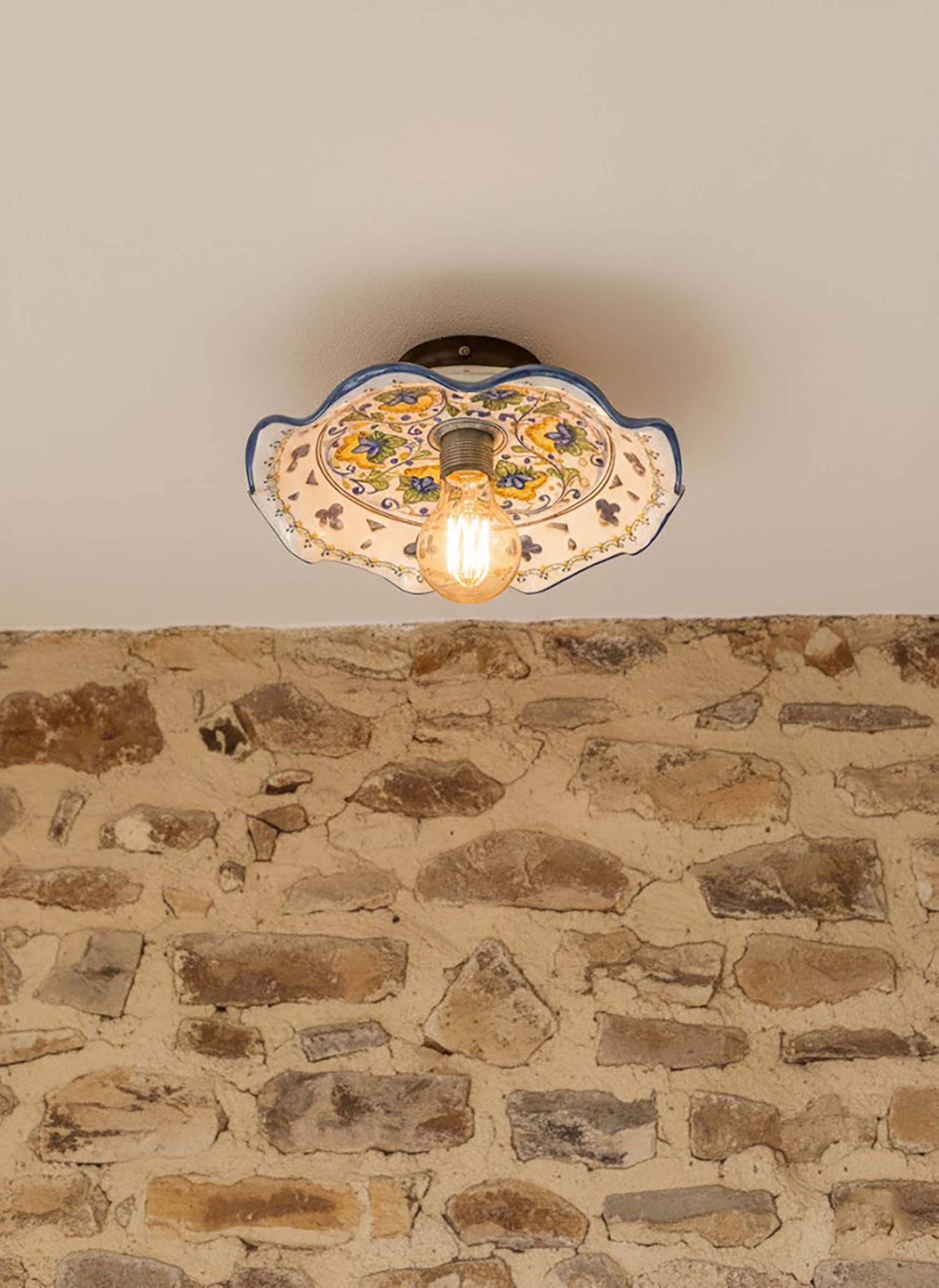 Generico Plafoniera spot rustico in ceramica siciliana 1 luce Fiore d.30 per cucina,taverna,bagno e veranda
