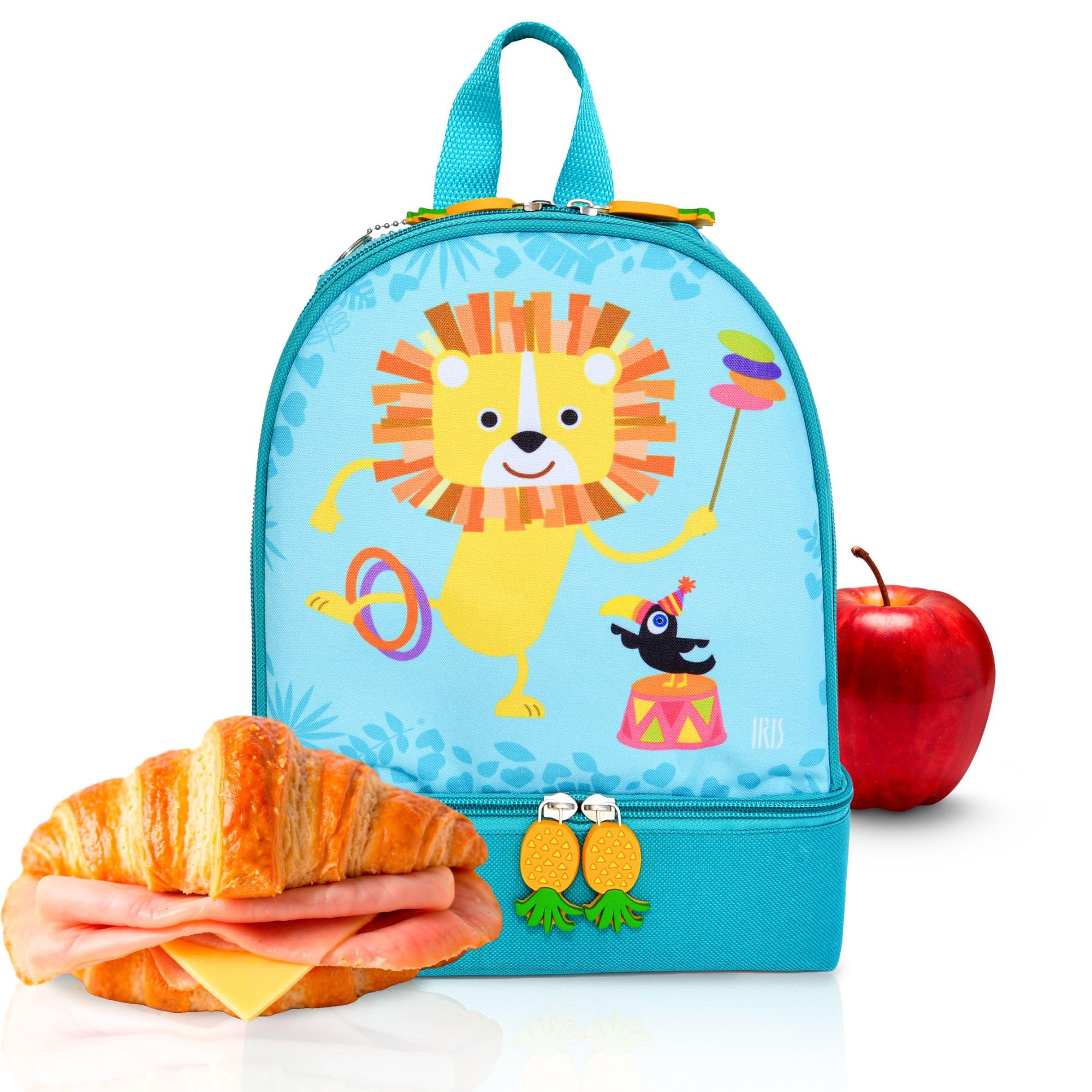 Iris Barcelona Mochila Infantil 2 en 1 con Nevera Termoinsulada – Diseño de León – Bolsa de Almuerzo para Niños con Asa Ajustable y Llavero – Ideal para Guardería, Excursiones, Playa y Vuelta al Cole