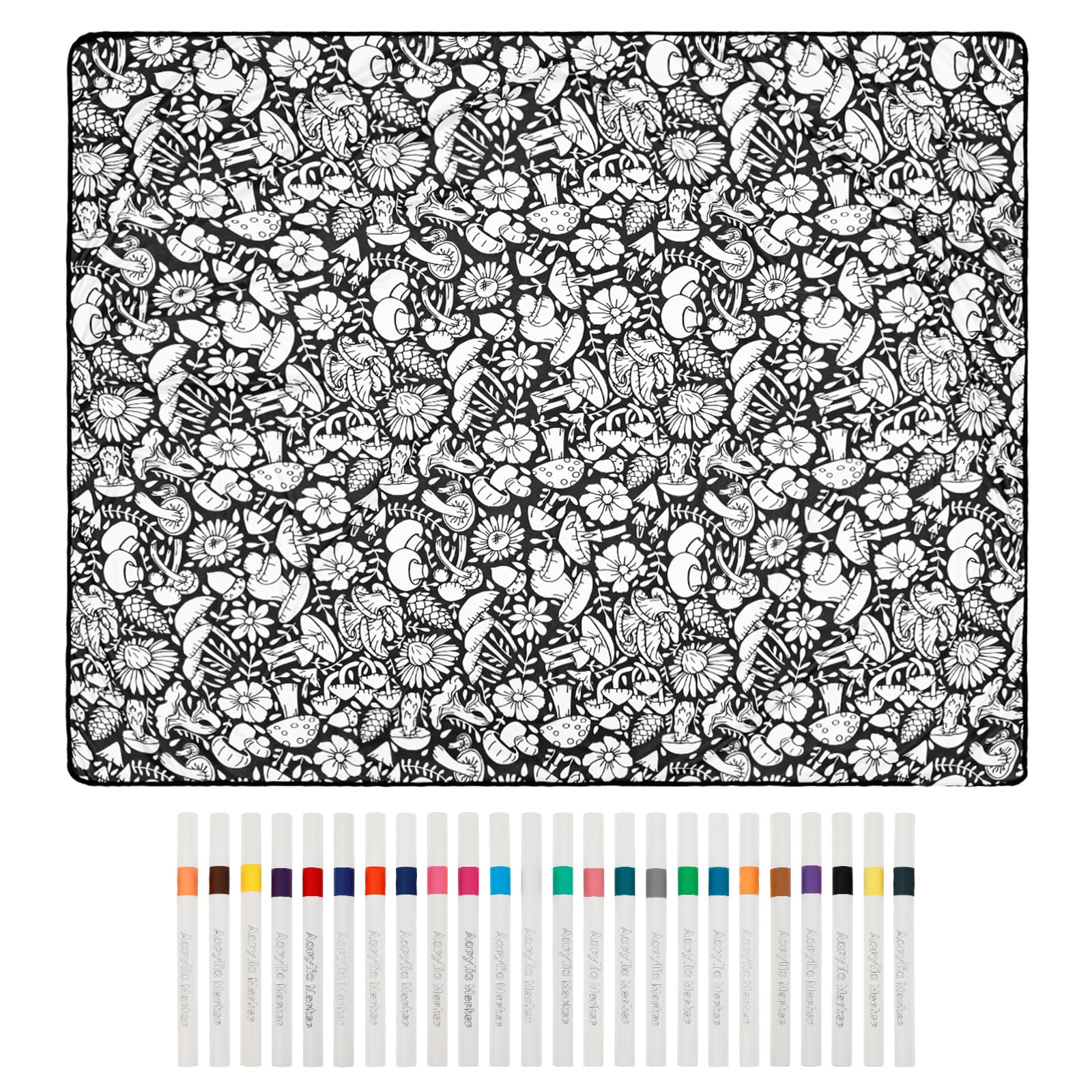DIY Colouring Blanket for Adults 156x125cm Colour Your Own Blanket with 24 Markers Washable Colouring in Blankets Creative Interesting Soft Cozy Fleece Drawing Throw for Home Bedroom Living Room Decor