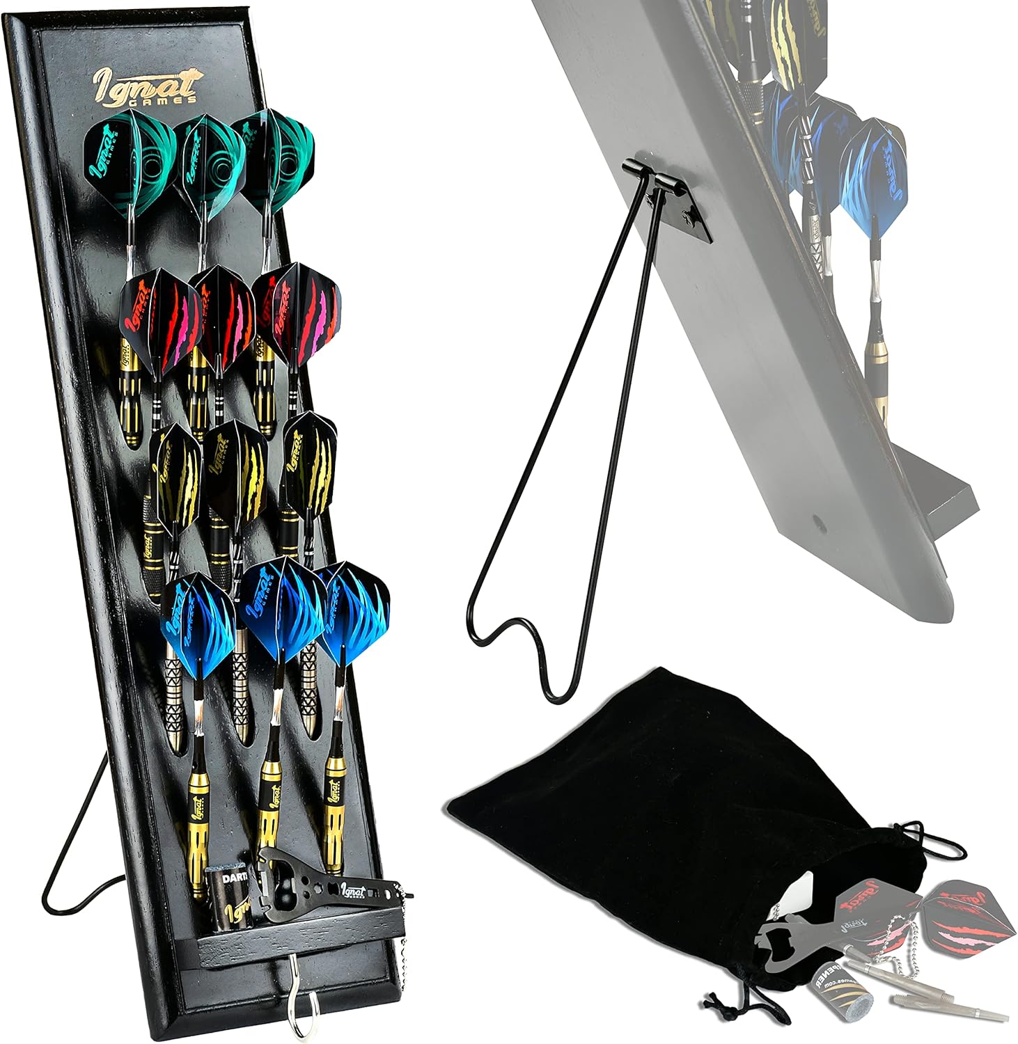 IgnatGames Wood Darts Holder Set Darts Caddy Display Holds 12 Steel or Soft Tip