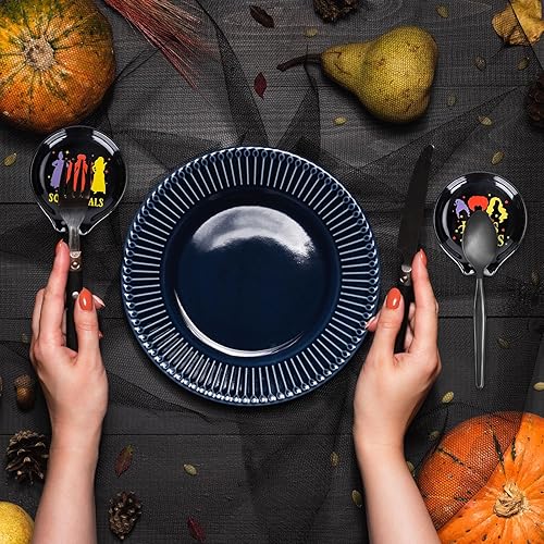 Miniatura 5 de Whaline Juego de 2 cucharas de café de bruja de Halloween Hocus Pocus, soporte de cucharadita de cerámica para salsa espeluznante, plato de anillo