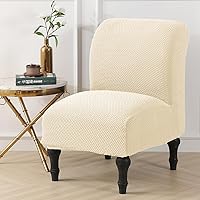 Vista 7 de LiveGo Funda para silla decorativa sin brazos, de elastano, extraíble, para silla sin brazos, protector de muebles para sala de estar, comedor, Beige