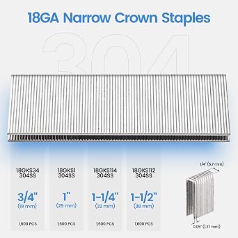 meite 18 Gauge 1/4-Inch Narrow Crown Staples, 1-1/4 Length 304 Stainless Steel Staples for Heavy Duty and Upholstery (1,600 Counts)