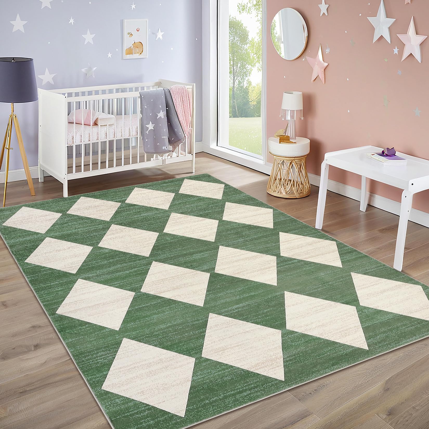 GarveeHome 5x7 Washable Rugs for Bedroom Living Room Non Slip Distressed Trellis Office Carpet Modern Stain Resistant Home
